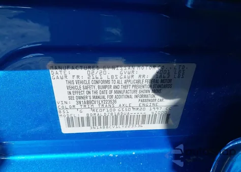 2020 Nissan Sentra Sv Xtronic Cvt z USA, uszkodzony, nr VIN 3N1AB8CV1LY223536